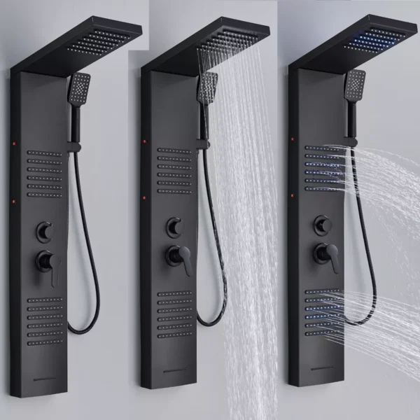 Stainless Steel Black LED Shower Panel Tower System - Image 2