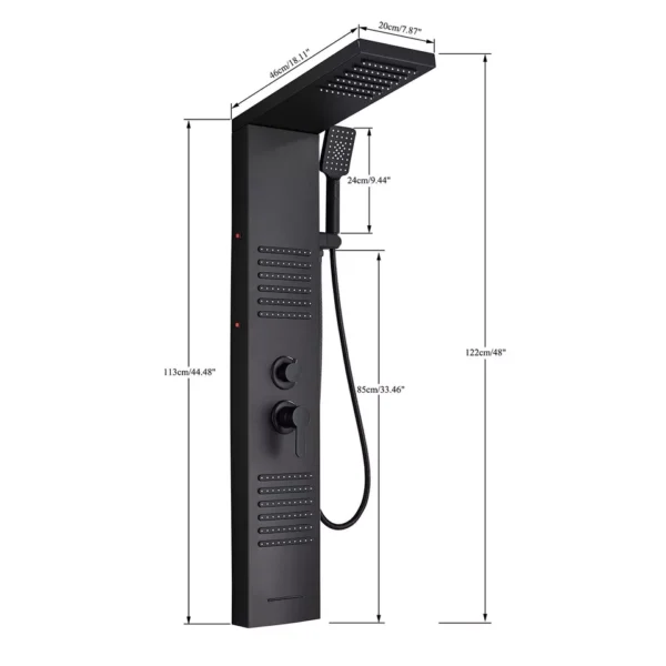 Stainless Steel Black LED Shower Panel Tower System - Image 6