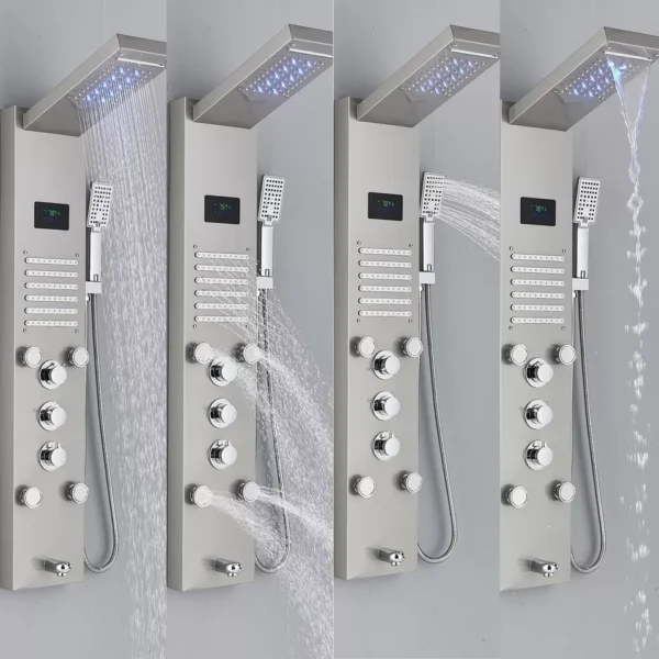 Stainless Steel LED Shower Panel with Rainfall and Waterfall Massage Jets - Image 5