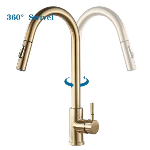 Brushed Gold Kitchen Sink Faucet with Pull-Down Sprayer - Image 9