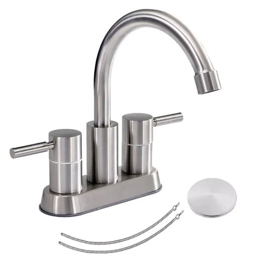 Premium Brushed Nickel Vanity Faucet - 4-Inch Dual Handle Sink Tap - Image 9