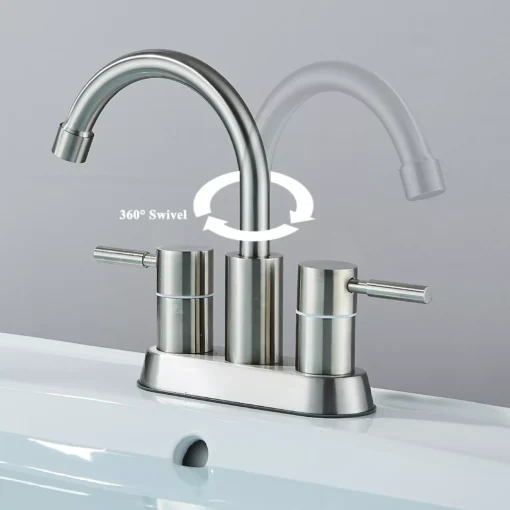 Premium Brushed Nickel Vanity Faucet - 4-Inch Dual Handle Sink Tap - Image 4