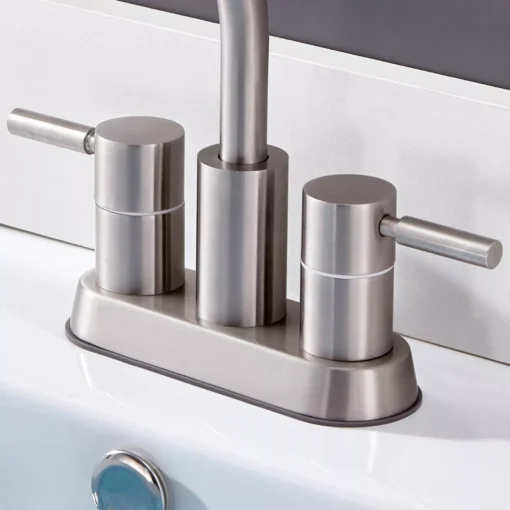 Premium Brushed Nickel Vanity Faucet - 4-Inch Dual Handle Sink Tap - Image 7