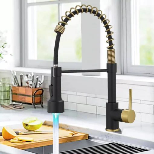 Single Handle LED Kitchen Sink Faucet with Pull-Down Sprayer